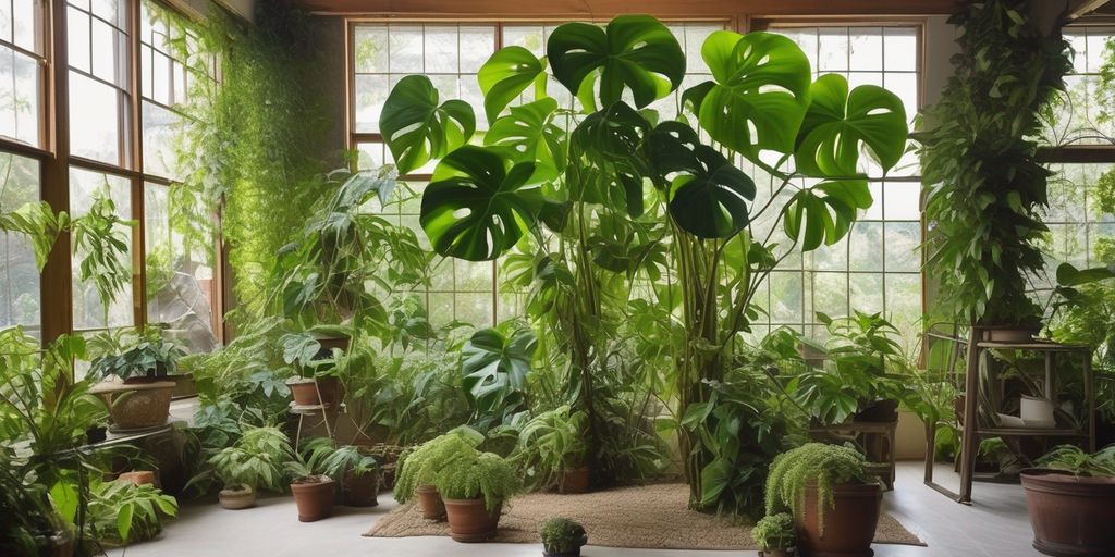 climbing Philodendron plant in indoor garden setting